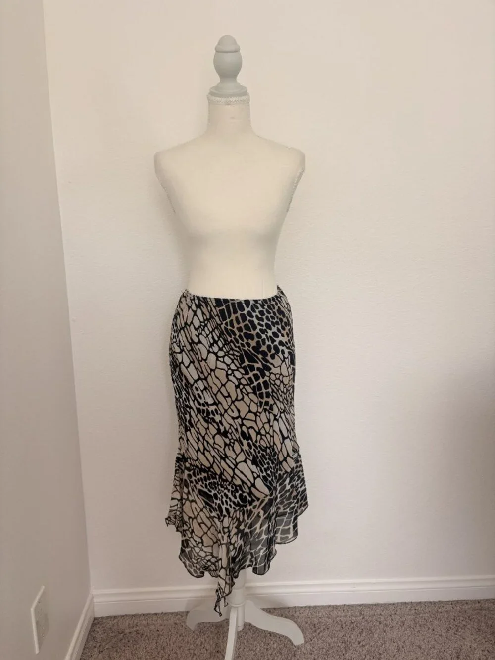 L’Amade Animal Print Asymmetrical Layered Hem Skirt | Medium